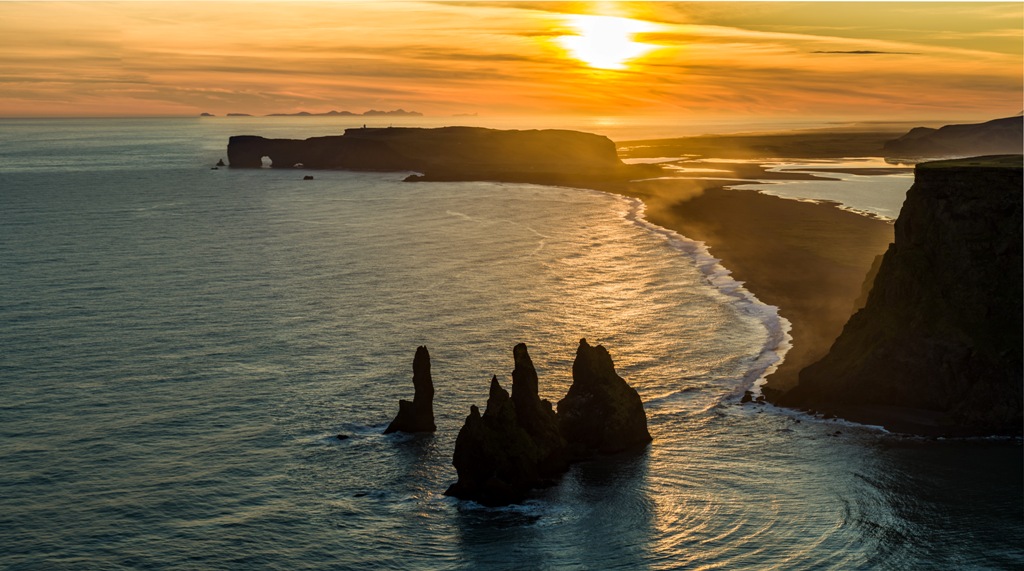 Reynisdrangar - sunset. Credit: Inspired by Iceland